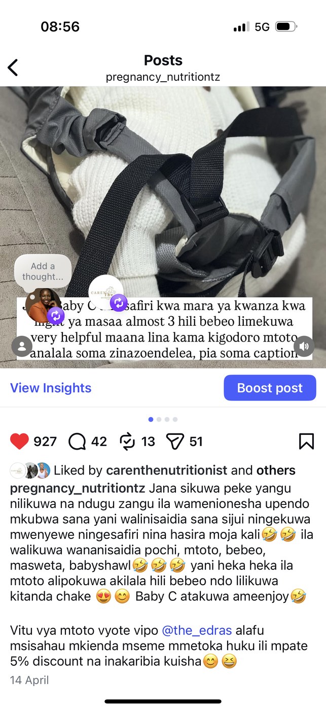 Baby carrier flight post